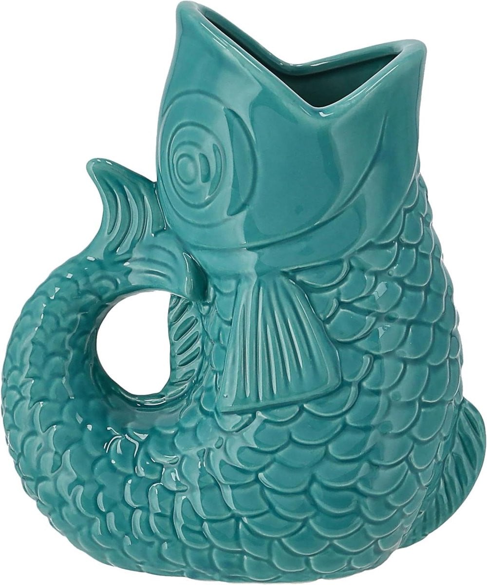Decoratieve visvormige bloemenvaas in turquoise, 17 x 15 x 9 cm
