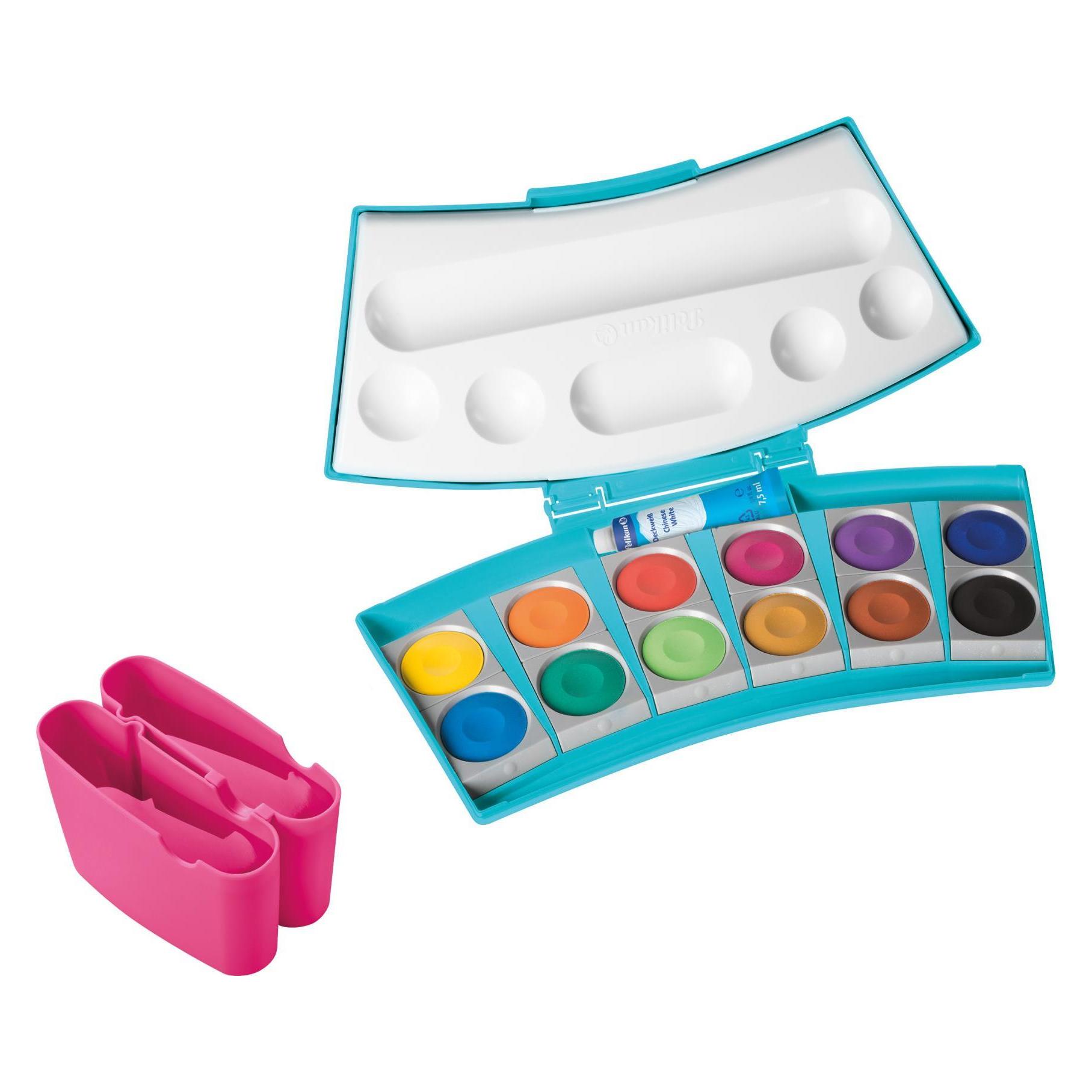 Pelikan Leuchtfarbe Deckfarbkasten 12 Farben, Türkis und Pink (12 ml) (701198)