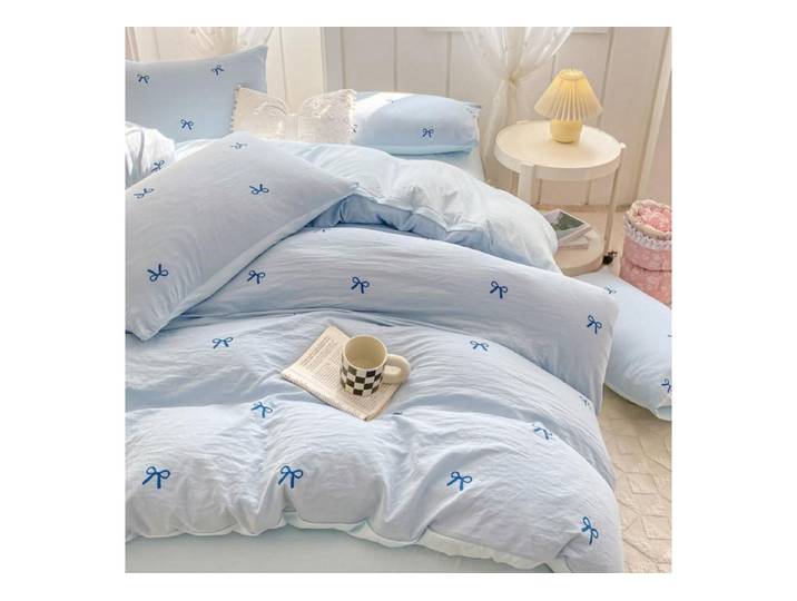 LuxusKollektion Jugendbettwäsche Bettwäsche Mädchen 140x200 Blau Schleifen