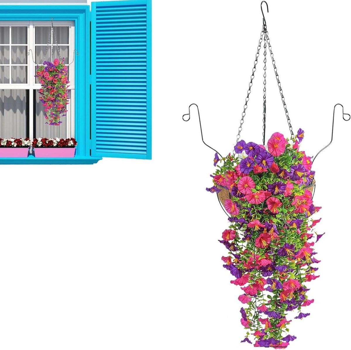 Spring Kunstbloemen Mand - Hangende Bloemen Decoratie voor Buiten - B/D/H: 23 x 275 x 23 cm
