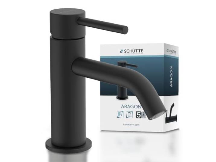SCHÜTTE Kaltwasserhahn ARAGON 37965, Wasserhahn Bad nur für Kaltwasser, Waschtischarmatur im Gäste-WC, Wasserhahn für kleine Waschbecken, Standventil, Schwarz