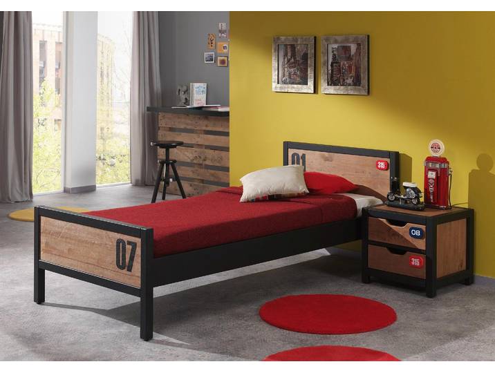 Kinderbett VIPACK Alex , beige (natur), B:97cm L:209cm, Rahmenkonstruktion aus MDF, schwarz beschichtet;Materialstärke Rahmenkonstruktion: 4 x 4 cm;Materialstärke massive Kiefer: 1, 8 x 1, 8 cm, Betten, Kinderbett, aus teilmassiver Kiefer und MDF