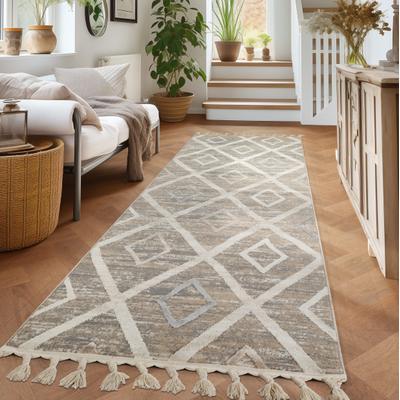 Teppich OTTO HOME "Otilie" Gr. 12, braun, B:80cm H:11mm L:300cm, Kunstfaser, Teppiche, Teppich, dichte Qualität, Woll-Look, Boho, mit Fransen und Rauten, Scandi
