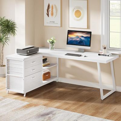 YUZHOU 53 Inch Reversible L Shaped Computer Desk, Corner Home Office Desk with 3 Drawers & Open Shelves