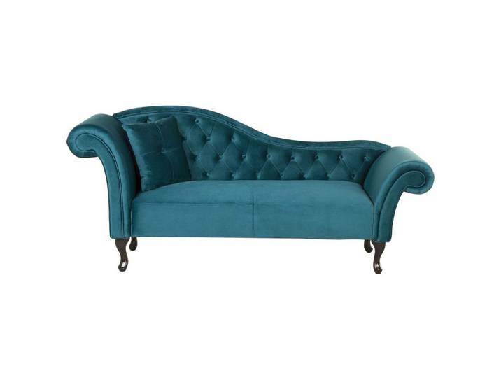 CHAISELONGUE Samtstoff blaugrün linksseitig Lattes