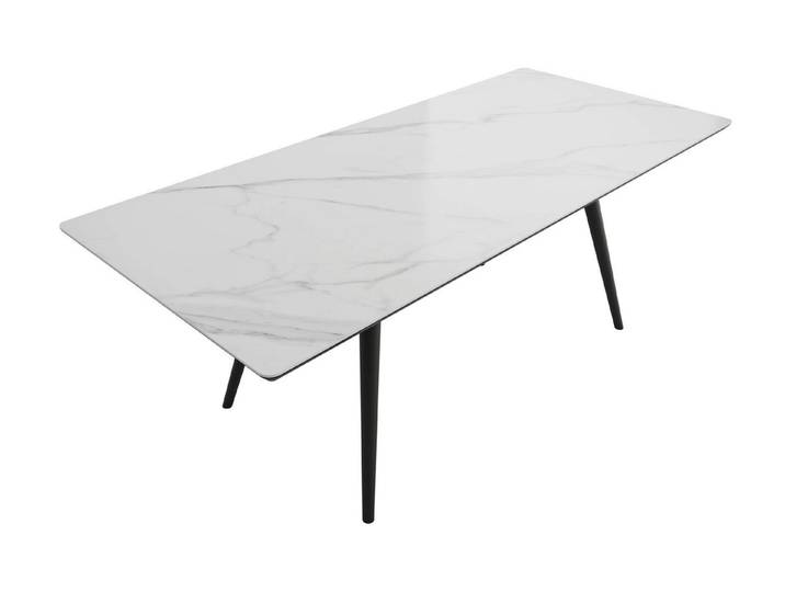 Magnolia Home Esstisch Esstisch 200x90cm weiße Keramikplatte schwarze konische Tischbeine