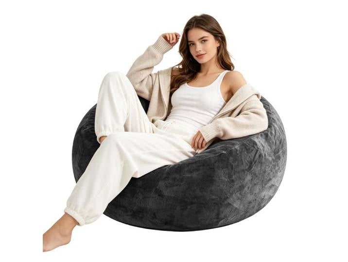 VUENOR Pouf géant 4FT gris foncé – fauteuil de détente adulte housse lavable