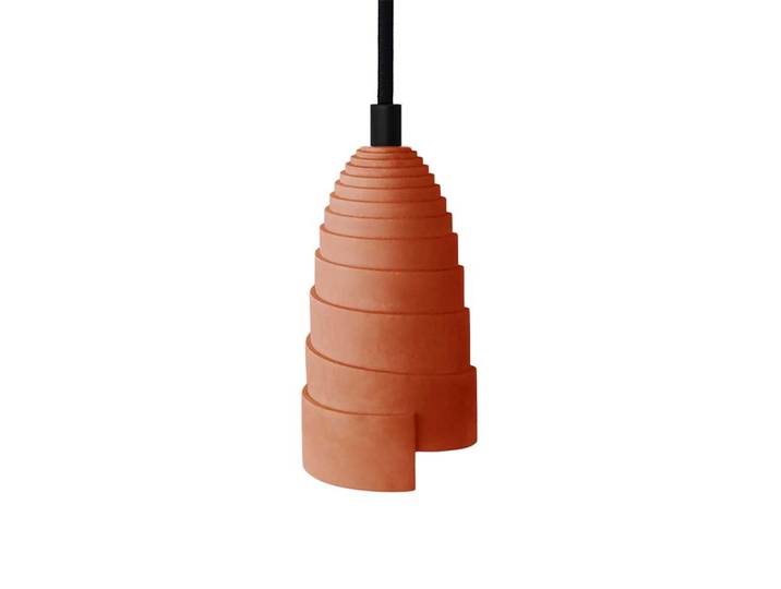Lampe suspension en béton terracotta, accessoires noirs