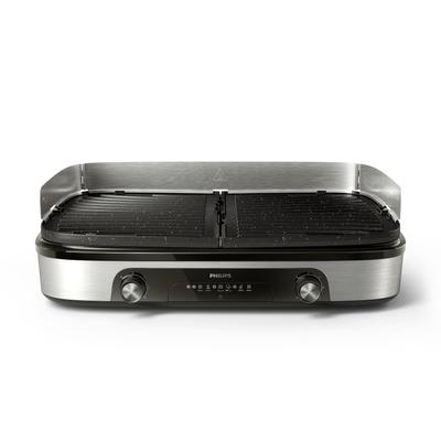 PHILIPS Tischgrill "HD6222/90 5000 Series, 2 Heizzonen, wendbare Platten", schwarz (schwarz, silber), B:52,8cm H:14,9cm T:35,2cm, Kontaktgrill_Standgrill_Tischgrill_Teppanyakigrill, mit einstellbarer Temperatur u. Grillfläche von 1400 cm²
