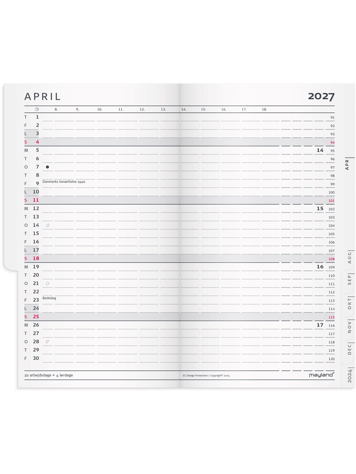 Mayland Index Planner mini mørkegrå PP-plast 2027