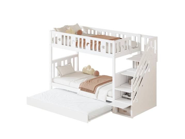 Flora Grace Etagenbett 90/200 cm Weiß mit Ausziehbett und Stauraumtreppe, 90x200 cm, Babymöbel & Kindermöbel, Kinderzimmer & Jugendzimmer, Stockbetten