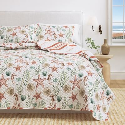 Linery & Co. Watercolor Sea Life Microfiber Quilt Set With Shams.