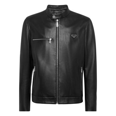Bikerjacke PHILIPP PLEIN "Leder-Bikerjacke", Herren, Gr. S, schwarz (02, schwarz), Obermaterial: 100% Lamm Leder. Futter: 100% Polyester, Jacken