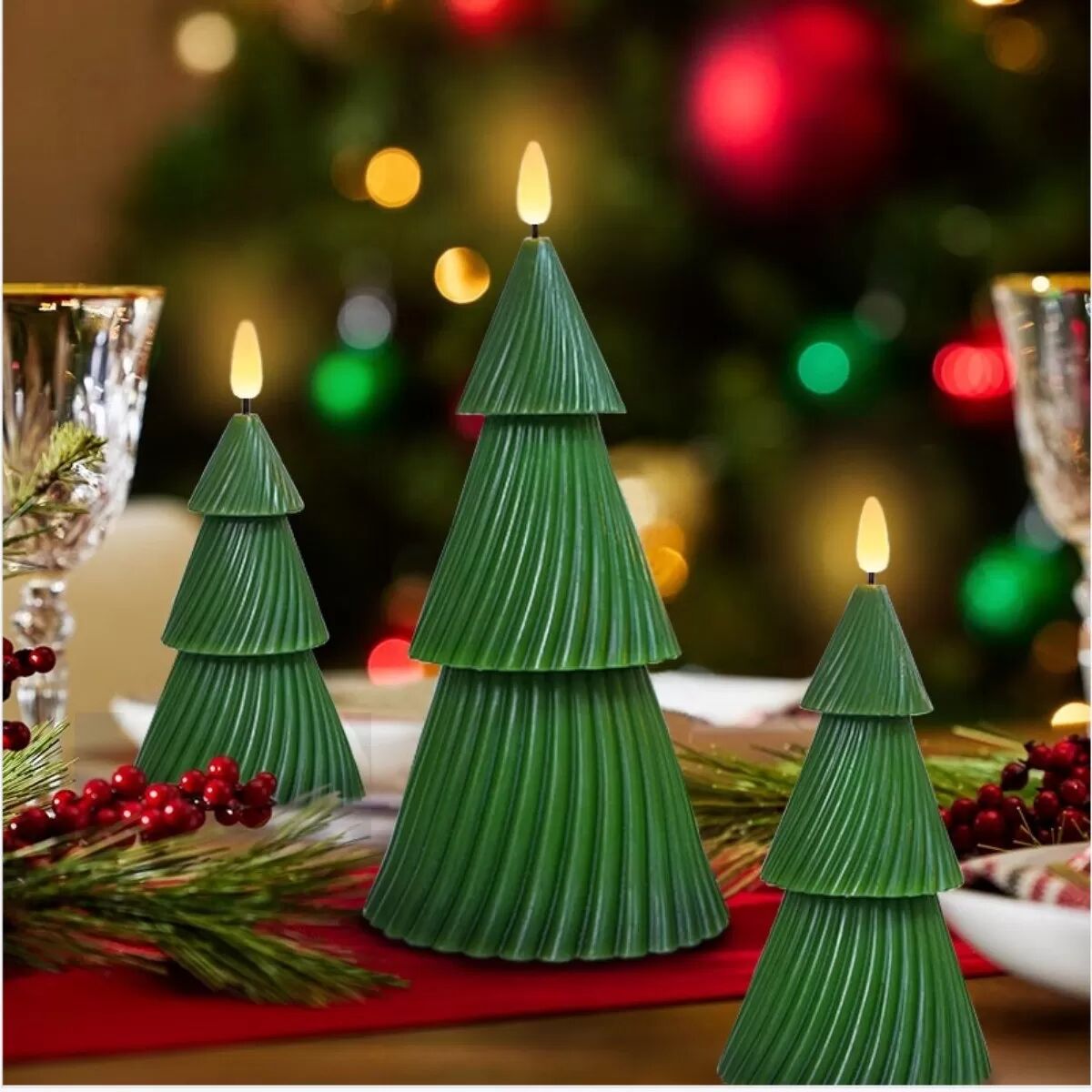 INF Ensemble de 3 Bougies LED Arbre de Noël - Festives, Sans Flamme et Télécommandées