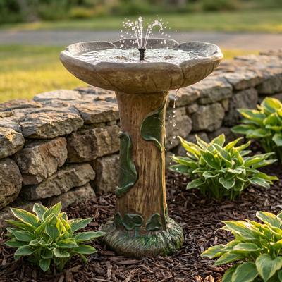 Meedzom Outdoor Bird Bath Tree Trunk Design Fibre Reinforced Concrete Design for Home Garden Patio Yard Decor