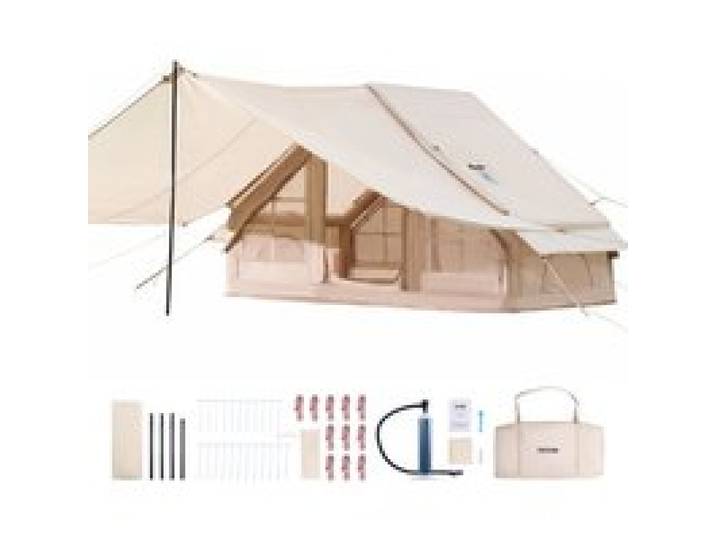 VEVOR Aufblasbare Zelte für Camping 3x2x2 m, 3–5 Personen, 300D Oxford 4-Jahreszeiten-Glamping-Zelt mit Baldachin, Handpumpe, Ofenanschluss, 2 Türen & 2 Netzfenstern (Aufbewahrungstasche inkl.)