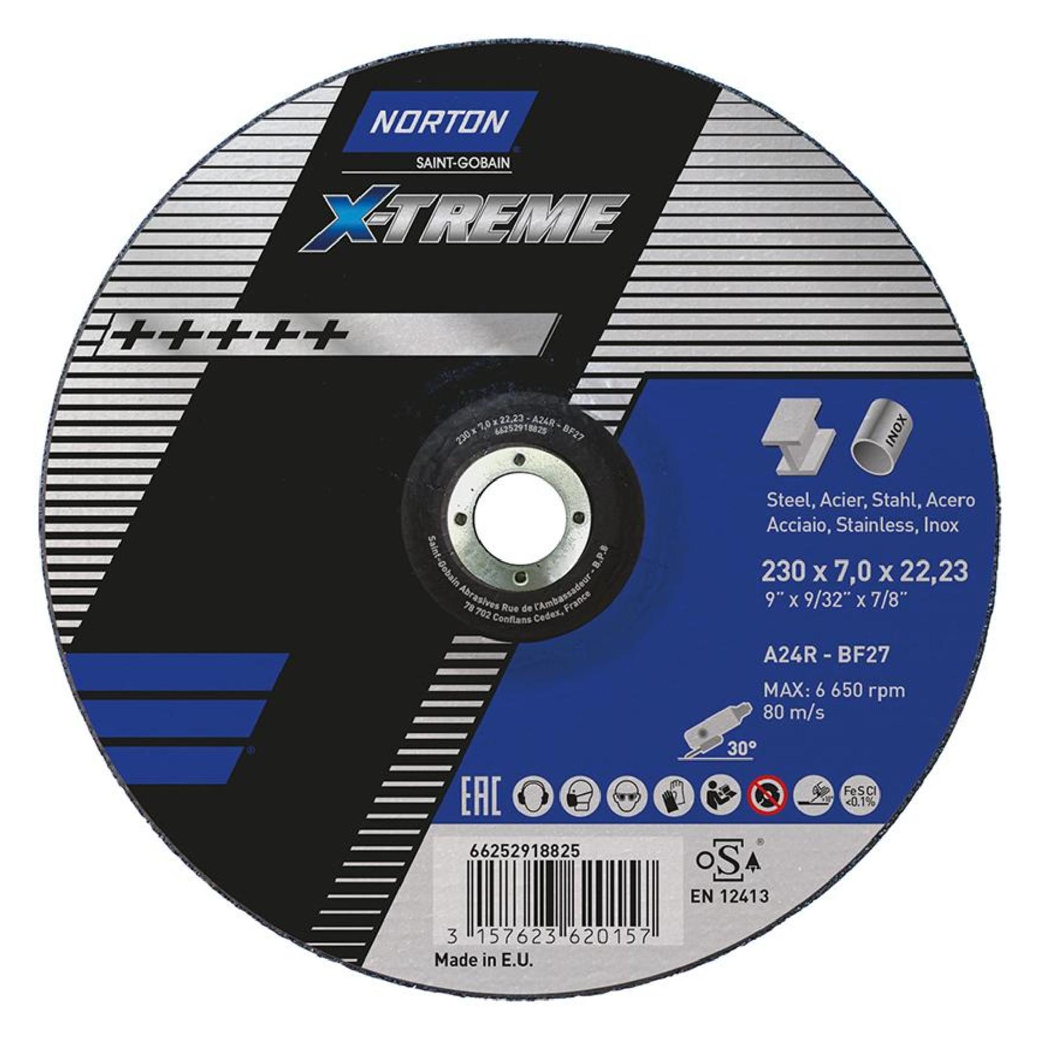 Norton Clipper Schleifscheibe X-TREME LIFE INOX A24R 230x7x22,23 T27 (3157623620157)