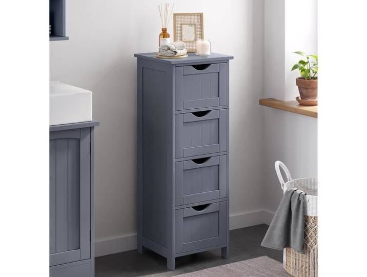 VASAGLE Meuble de Salle de Bain sur Pieds Placard de Rangement avec 4 tiroirs Commode Gris
