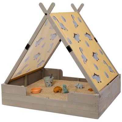 Sandkasten MUDDY BUDDY "Dino Lover", grau (warmgrau), Sandkästen, Kinder, B/H/L: 120cm x 140cm x 140cm, Massivholz, warmgrau, Holzschutz vorbehandelt, B:120cm H:140cm L:140cm