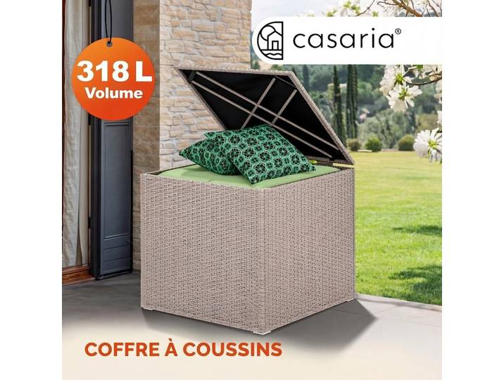 CASARIA Coffre de Rangement 318L Beige avec Couvercle et Vérin à Gaz