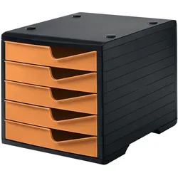 Sortierbox, 5 Schubladen, schwarz/orange