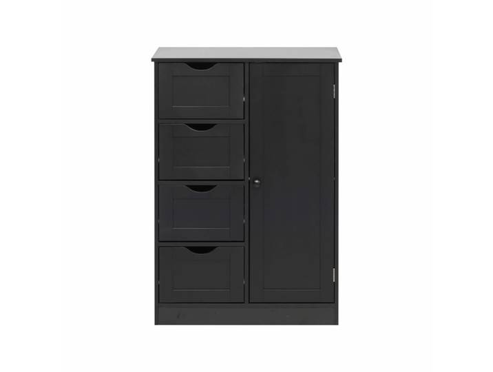 Commode avec 4 tiroirs et 1 porte en aggloméré plaqué noir