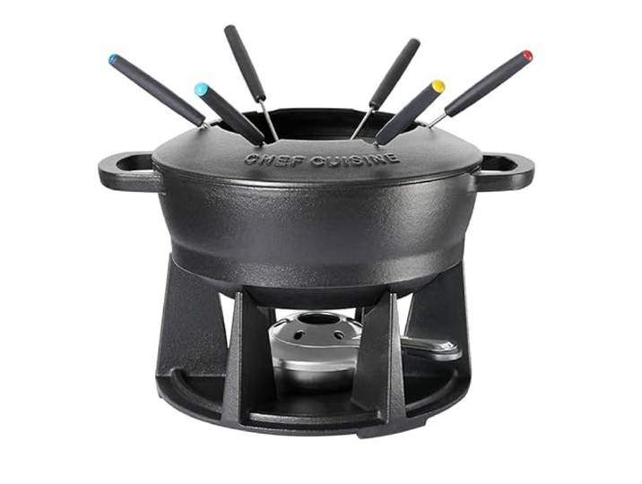 Chef Cuisine Gusseisen Fondueset, Fondue-Topf und Fondue-Gabeln für 6 Personen, für Ceran, Elektro, Gas, Induktion, Ofen, ca. 2,2 Liter