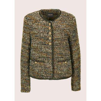 Jackenblazer MADELEINE "Kurzblazer Festlicher Blazer mit Glitzerdetails", Damen, Gr. 40, grau (bleigrau, taupe, multicolor), Obermaterial: 50% Polyester PES. 50% Wolle WO., Modern, Blazer, Wappenknöpfe