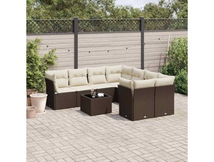 WDGJJFECNMUEHI Résine tressée imperméable Ensemble canapé Brun 9 pièces Salon de jardin avec coussins 9 pcs marron résine tressée ensemble modulaire lavable verre trempé pour terrasse patio