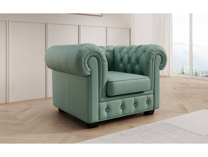 Chesterfield Sessel Royal in Echtleder - Vintage Blau - Echtleder - Luxusbetten24