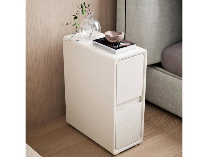 Table De Chevet Étroite Blanche Avec 2 Tiroirs De 20Cm De Large Table De Chevet Étroite Pré-Montée Pour Chambre À Coucher Sa[BI73]