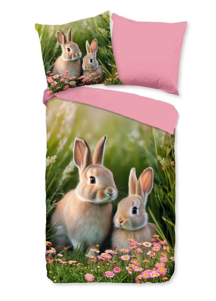 Pure Kinderdekbedovertrek Izzy Groen/Roze met Kussen - 100% Polyester Microfibre