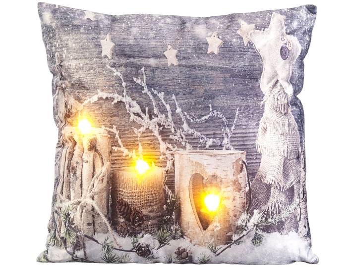 Deko-Kissen mit Winter-Motiv, 3 LEDs, Batteriebetrieb, 45 x 45 cm