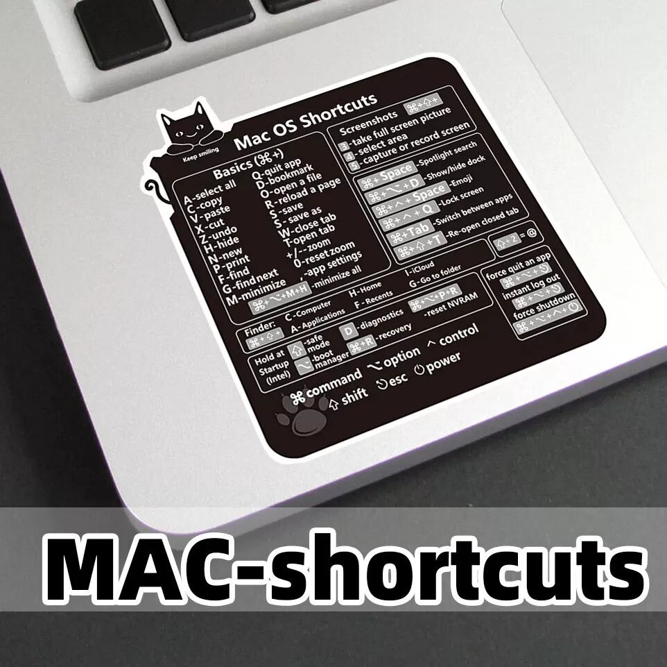 INF Mac Shortcut Tastaturaufkleber Schwarz