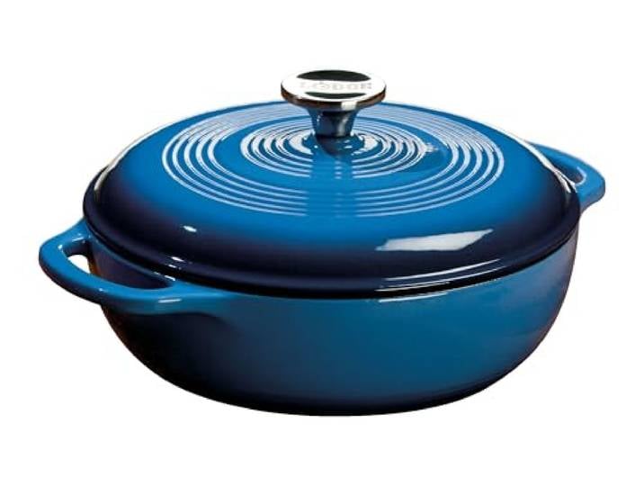 Lodge Essential Schmortopf aus Emaille, Gusseisen, 3 Quart, Karibikblau Zwei Griffe, ofenfest bis 260 °C, zum Marinieren, Kochen, Backen, Kühlen und Servieren, geeignet für den Herd
