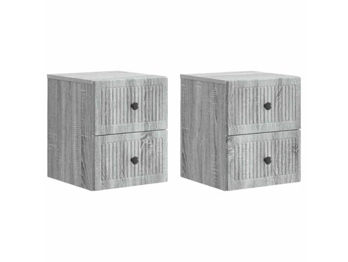 Fisinber Hängenachttisch 2er Set Wandnachttisch Grau 33x34,5x40 cm Platzsparender Wand-Nachttisch aus Holzwerkstoff mit Schubladen für Schlafzimmer und kleine Räume im 2er-Set