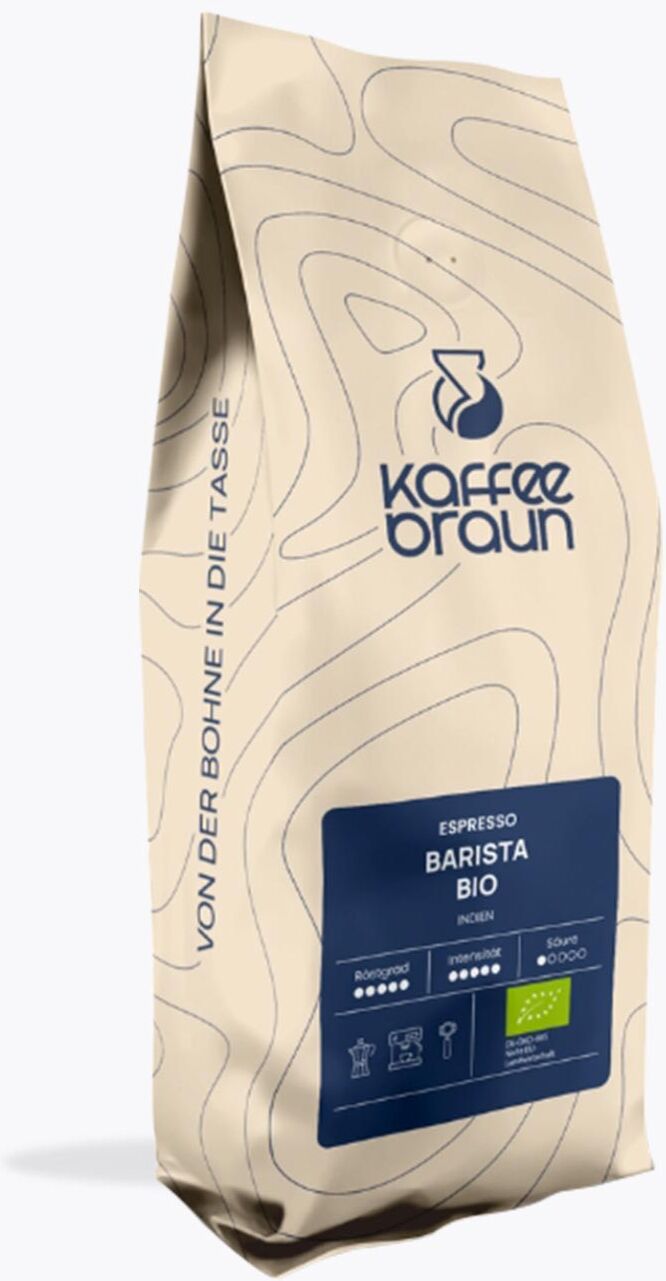 Kaffee Braun Barista Bio 250 g   Hele bonen   India   Biologische Robusta Espresso met chocoladetoetsen voor volautomatische machines