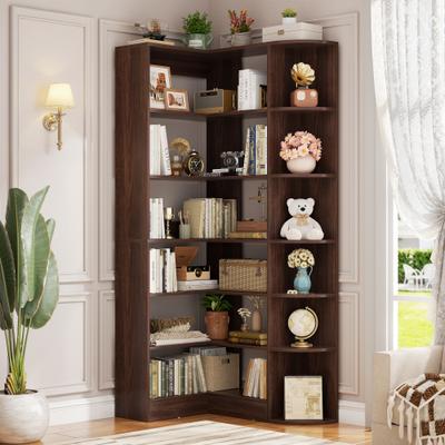 Rackcog "7-Tier Corner Bookshelf, 71"" H Freestanding L-Shaped Book Shelf with Baffle, Corner Open Display Shelf Bookcase"