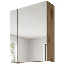 SPIEGELSCHRANK Eiche Nox, Badschrank Spiegel 3-türig / 3D, 9 Fächer 60 x 70 cm