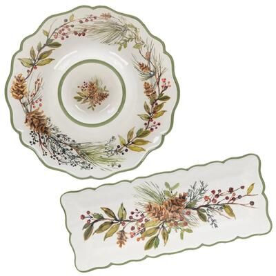 "Certified International Winters Forest Melamine 2 Pc Appetizer/Serving Set - 19"" x 8"" x .25"""