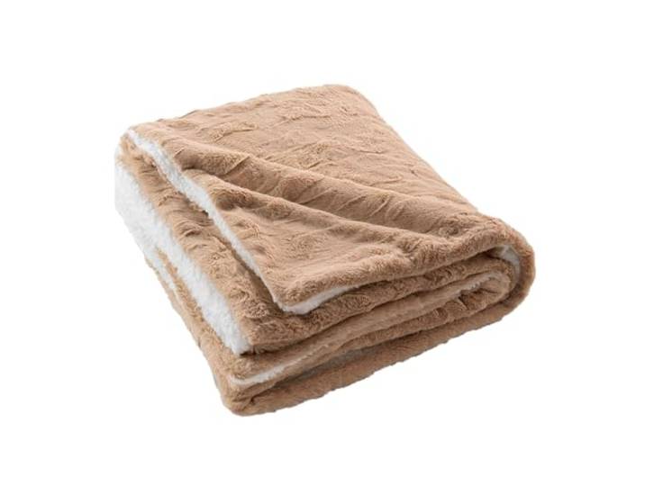 Douceur d'Intérieur\, Plaid Chaud Hiver (180 x 220 cm) Foxy Sable\, Imitation Fourrure & Sherpa