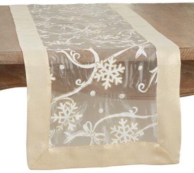Saro Lifestyle Printed Table Runner With Snowflake and Ribbon Design