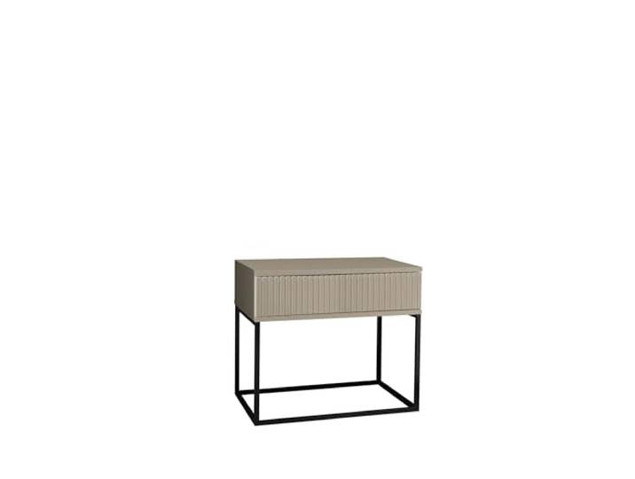 möbelando Nachtkommode >Marle< in Farbe Kaschmir mit Lamellenfront und schwarzem Metallgestell – Modernes Design, 1 große Schublade, platzsparend 60x51,7x38,5 cm, zerlegt geliefert