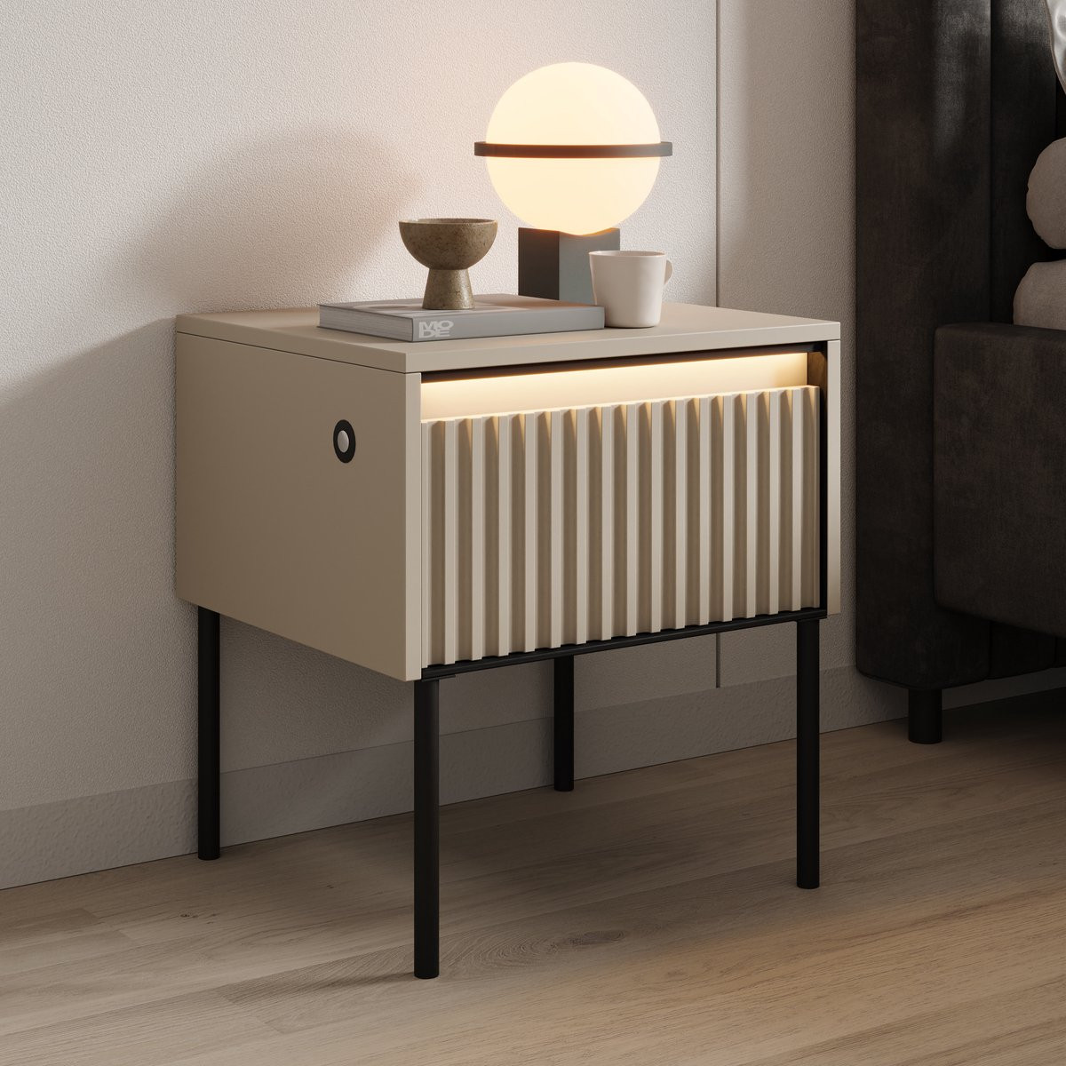 Meubella Nachtkastje Timoteo Beige - Breedte: 46 cm