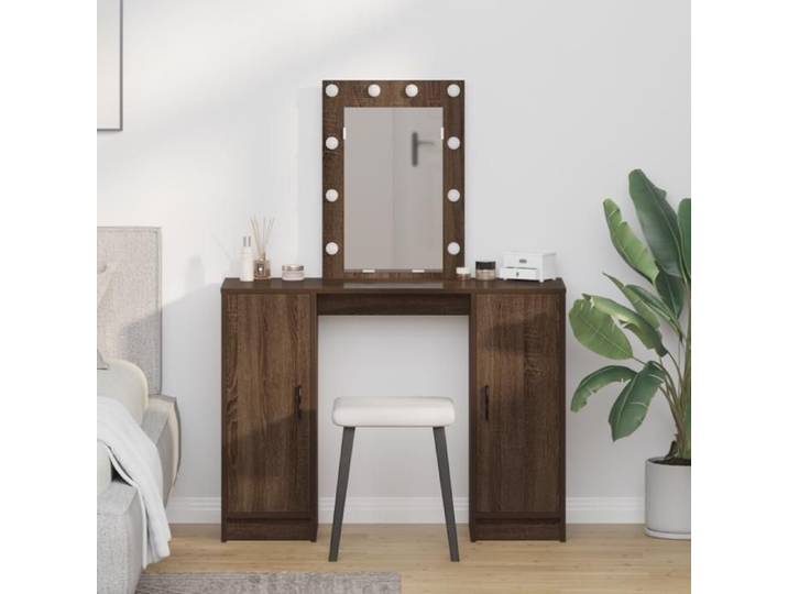 Coiffeuse avec lumières LED Chêne brun 102x33x135 cm