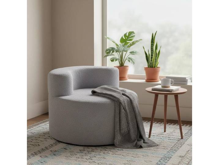 Fauteuil pouf, fauteuil simple en forme de lune avec doublure en peluche douce et dossier incurvé, structure de canapé ronde, aucun assemblage requis, gris
