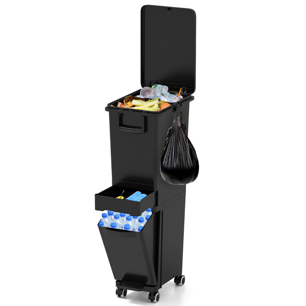 Costway Multifunctionele Afvalbak Keukenafvalbak Plastic Pedaalemmer - Zwart