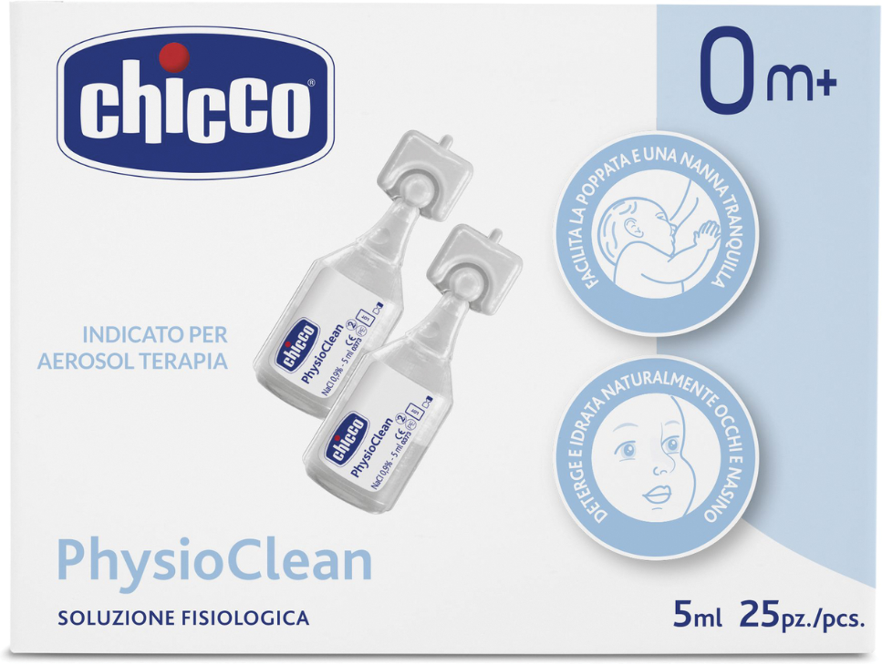 Chicco Soluzione Salina Isotonica Physioclean, 25 Pezzi da 5 ml 0m+
