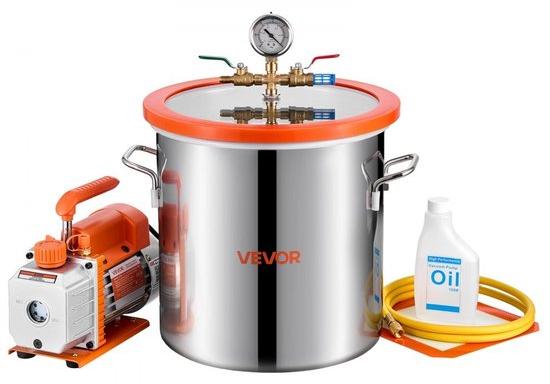 Vakuum-Pumpe, 180 W - 3,5 CFM Leistung - 18,9 Liter Vakuumkammer - Gusseisen und Aluminium - Für Entgasung und Holzstabilisierung