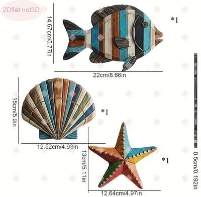Inspire Essentials Coastal Wooden Ocean Decor Set Fish Shell Starfish Beach Theme Home Accents 1 Set